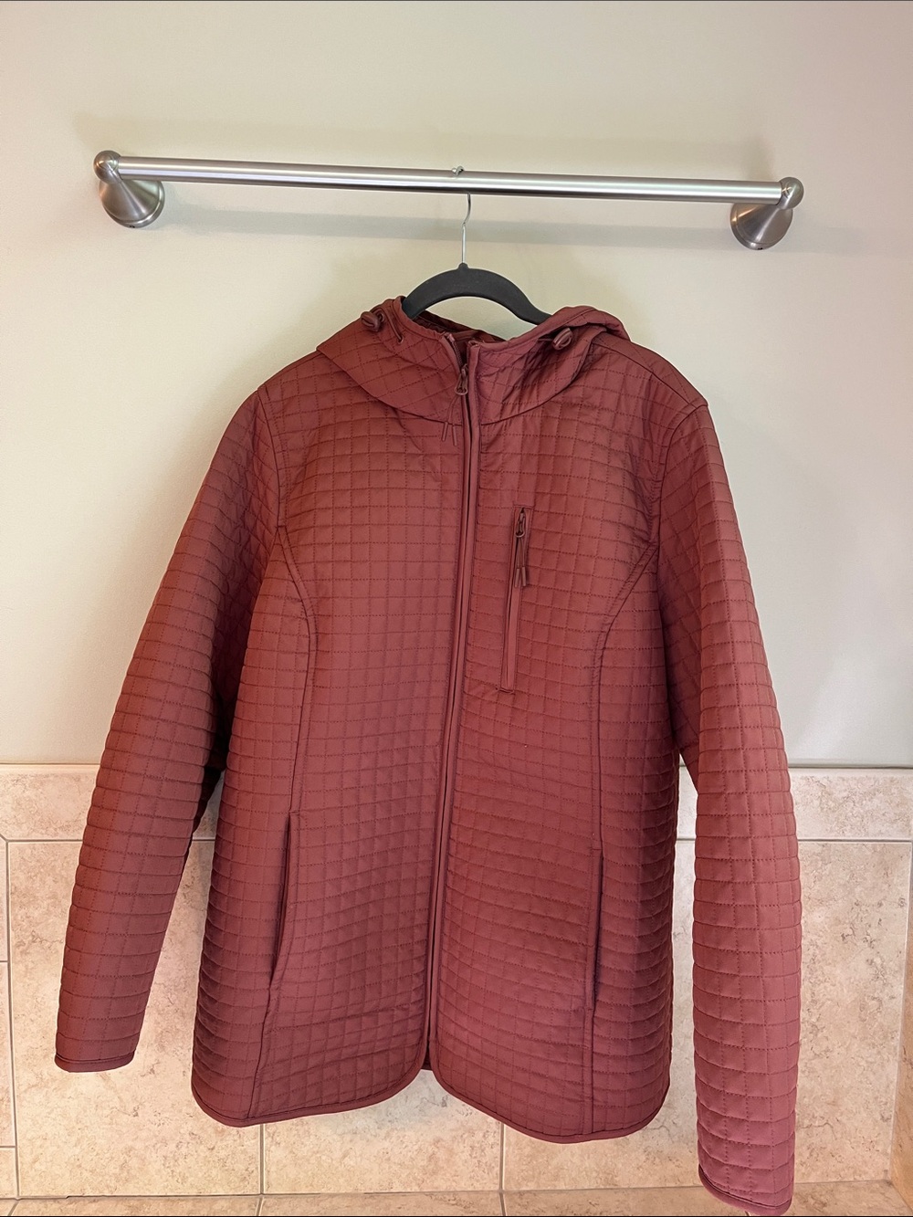 Lands' End Quilted Hooded Jacket Rust Terracotta Medium Lightweight Full Zip